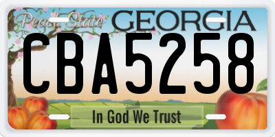 GA license plate CBA5258