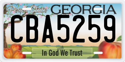 GA license plate CBA5259