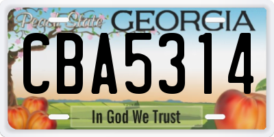 GA license plate CBA5314