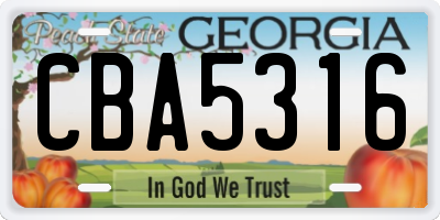 GA license plate CBA5316