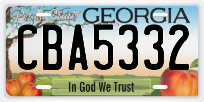 GA license plate CBA5332