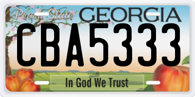 GA license plate CBA5333