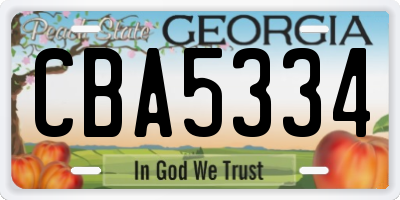 GA license plate CBA5334