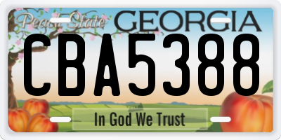 GA license plate CBA5388