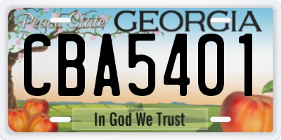 GA license plate CBA5401