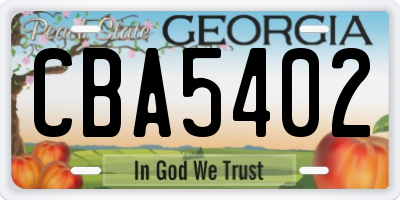 GA license plate CBA5402