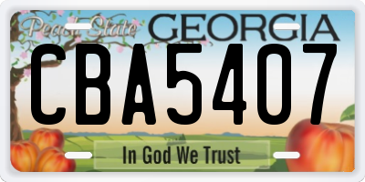 GA license plate CBA5407