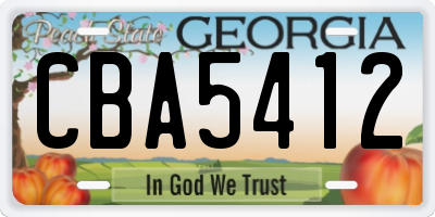 GA license plate CBA5412