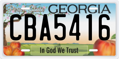 GA license plate CBA5416