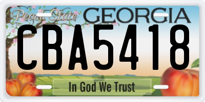 GA license plate CBA5418