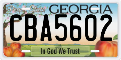 GA license plate CBA5602