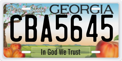 GA license plate CBA5645