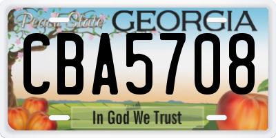 GA license plate CBA5708