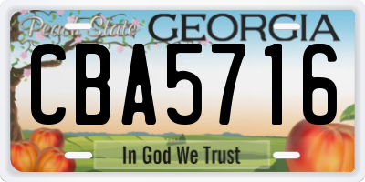 GA license plate CBA5716