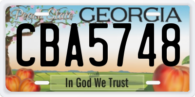GA license plate CBA5748