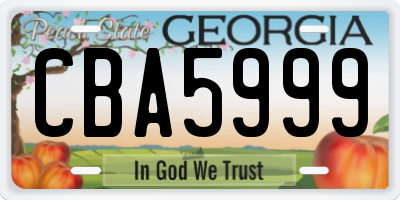 GA license plate CBA5999