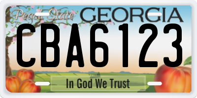 GA license plate CBA6123