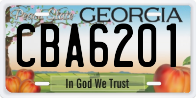 GA license plate CBA6201