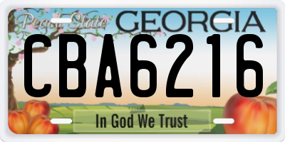 GA license plate CBA6216