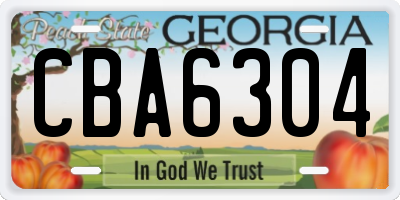 GA license plate CBA6304