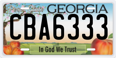 GA license plate CBA6333