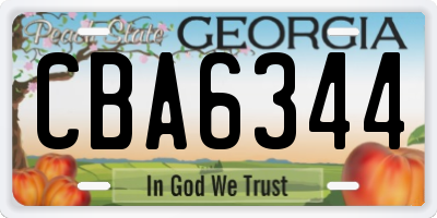 GA license plate CBA6344