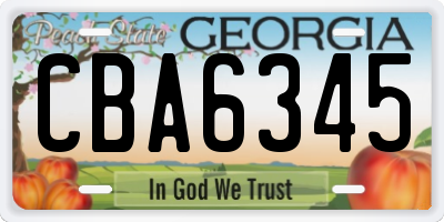 GA license plate CBA6345