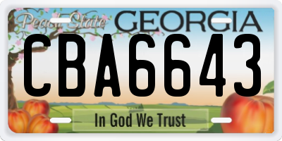 GA license plate CBA6643