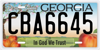 GA license plate CBA6645