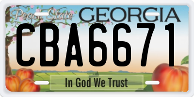 GA license plate CBA6671