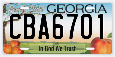 GA license plate CBA6701