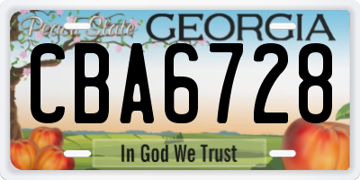 GA license plate CBA6728