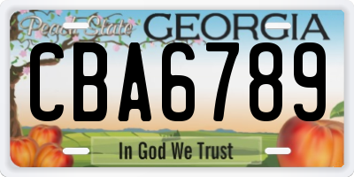 GA license plate CBA6789