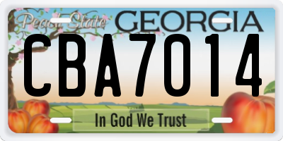 GA license plate CBA7014