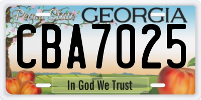 GA license plate CBA7025