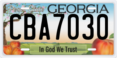 GA license plate CBA7030