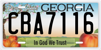 GA license plate CBA7116