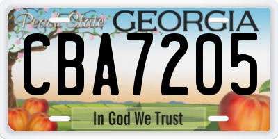 GA license plate CBA7205