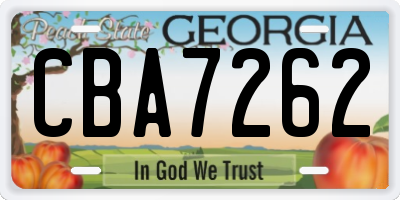 GA license plate CBA7262