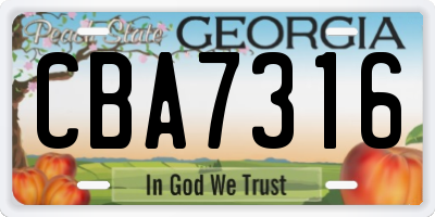 GA license plate CBA7316