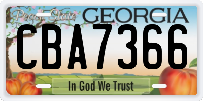 GA license plate CBA7366