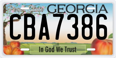 GA license plate CBA7386