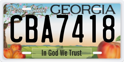GA license plate CBA7418