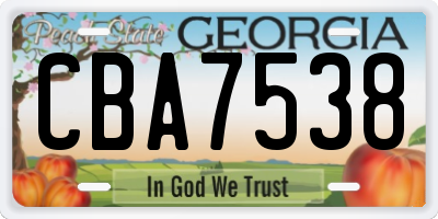 GA license plate CBA7538