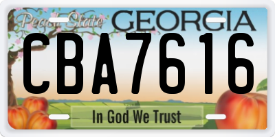 GA license plate CBA7616