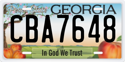 GA license plate CBA7648