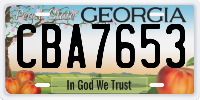 GA license plate CBA7653
