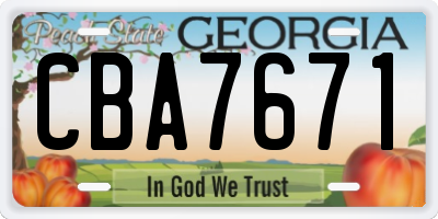 GA license plate CBA7671