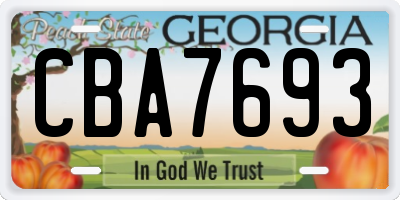 GA license plate CBA7693