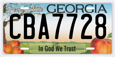 GA license plate CBA7728